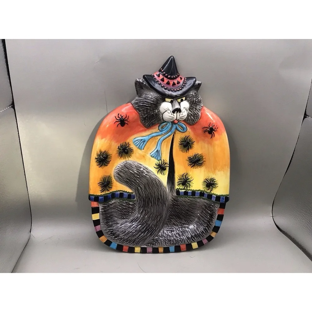 Fitz & Floyd Halloween Kitty Witches‎ Dish Handcrafted In China 7.5